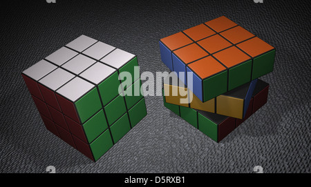 Abbildung: Das lernspiel der Rubik's Cube durch Computer mit einem digitalen 3D-Design Stockfoto