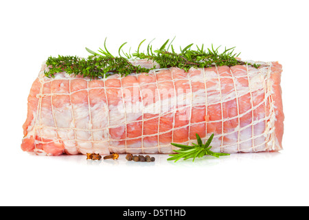 Rohe Chine von Schweinefleisch auf weißem Hintergrund Stockfoto