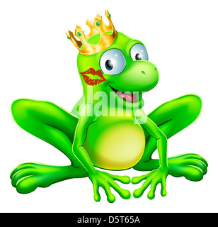 Man muss viele Frösche zu finden, ein Prinz oder Prinzessin zu küssen. Ein Frosch mit Krone mit roten Lippenstift auf seiner Wange Stockfoto