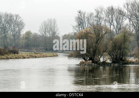 Die Isar fließt die Donau in der Nähe von Deggendorf, Deutschland, 20. November 2012. Foto: Armin Weigel Stockfoto