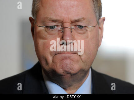 Ausgewiesenen Kanzlerkandidat der SPD, Peer Steinbrück, Gespräche mit Journalisten am Willy-Brandt-Haus nach seinem Treffen mit dem Vorsitzenden des spanischen Sozialdemokraten (PSOE), Rubalcaba, in Berlin, Deutschland, 21. November 2012. Foto: Britta Pedersen Stockfoto