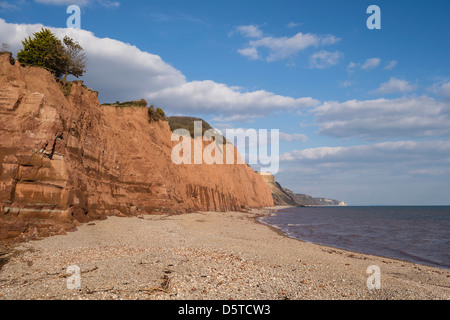 Roter Sandstein-Klippen östlich von Sidmouth, Devon, UK. Europa Stockfoto