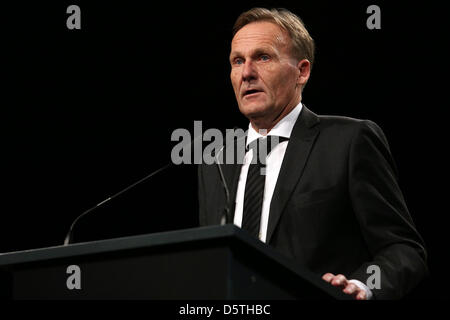 Borussia Dortmund CEO Hans-Joachim Watzke hält eine Rede auf der Club Generalversammlung auf Westfalenhalle in Dortmund, Deutschland, 25. November 2012. BVB Dortmund hat seine Mitglieder zur jährlichen Generalversammlung eingeladen. Foto: Kevin Kurek Stockfoto