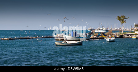 Thessaloniki-Angelboote/Fischerboote im Stadtteil Kalamaria der Stadt Thessaloniki in der Region von Zentralmakedonien, Griechenland. Stockfoto