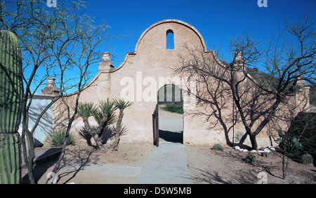 Mission San Xavier del Bac Tucson Arizona, Mission, spanische katholische Mission, Tohono O' odham San Xavier Indian Reservation, Jesuit, Stockfoto