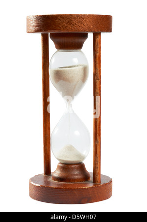 Sanduhr, Sand Oldtimer aus alten Zeiten, Zeitmessung, isoliert auf weiss mit Beschneidungspfad enthalten Stockfoto