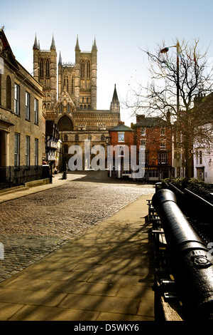 Blick auf Lincoln Kathedrale von Castle Hill Stockfoto