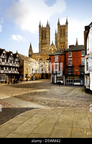 Blick auf Lincoln Kathedrale von Castle Hill Stockfoto