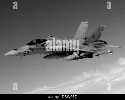 Eine spanische Luftwaffe McDonnell Douglas EF-18A Hornet aus Ala 12 (Geschwader 12) auf der Torrejon Air Base. Die EF-18A ist eine aufgerüstete Version des F/A-18 Hornet, der in verschiedenen Funktionen wie Luftverteidigung und Bodenangriff eingesetzt wird. Stockfoto