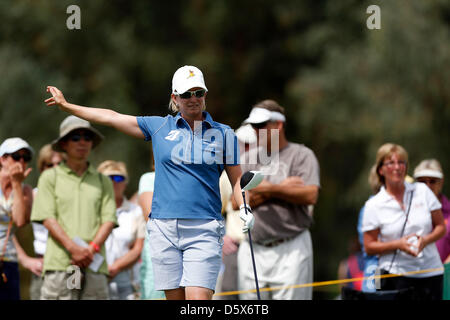 7. April 2013: Karrie Webb von Australien in Aktion während der Endrunde der Kraft Nabisco Championship im Mission Hills Country Club in Rancho Mirage, Kalifornien... Charles Baus/CSM. Stockfoto