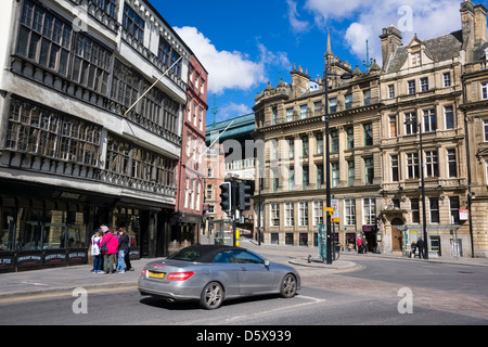 Newcastle Quayside historischen Fachwerkhäusern und Gebäuden aus dem 18. Jahrhundert Stockfoto