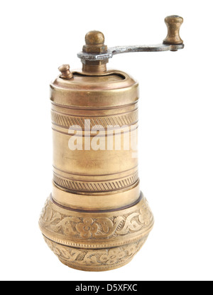 Vintage Bronze Pfeffermühle isoliert auf weißem Hintergrund Stockfoto