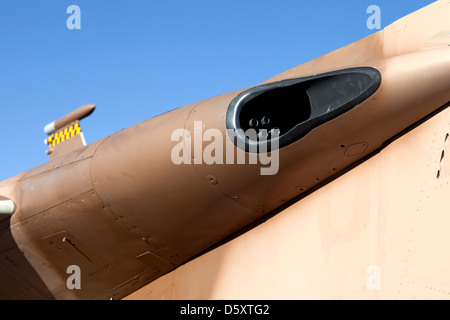 M61 Vulcan Kanone späht aus der Flügelwurzel eine f-15 Eagle der 57. Gegner Taktik Gruppe mit Sitz in Nellis AFB. Stockfoto