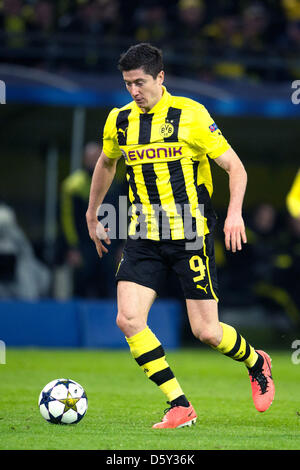 Dortmund, Deutschland. 9. April 2013. Dortmunds Robert Lewandowski in Aktion während der UEFA Champions League Viertelfinale zweiten Bein Fußballspiel zwischen Borussia Dortmund und Málaga CF in BVB Stadion Dortmund in Dortmund, Deutschland, 9. April 2013. Foto: Bernd Thissen/Dpa/Dpa/Alamy Live News Stockfoto