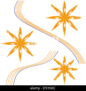 Zusammenfassung Hintergrund mit orangenen und blauen Streifen und Blumen Stockfoto