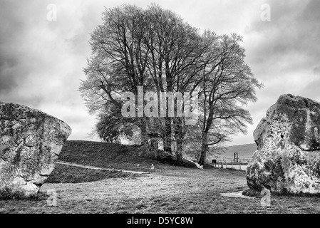 BEWUSSTE KÜNSTLERISCHE UMWANDLUNG IN MONOCHROME FARBE ORIGINAL HISTORISCHE SZENE BEI AVEBURY WILTSHIRE UK Stockfoto