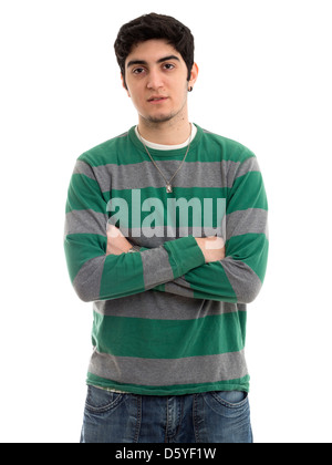 Porträt des jungen Mannes mit Arme gekreuzt isolierten auf weißen Hintergrund Stockfoto
