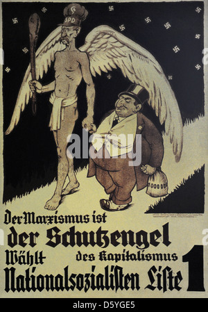 Deutschland. NSDAP-Plakat für die Reichstagswahl. November 1932. Marxismus ist der Schutzengel des Kapitalismus. Stockfoto