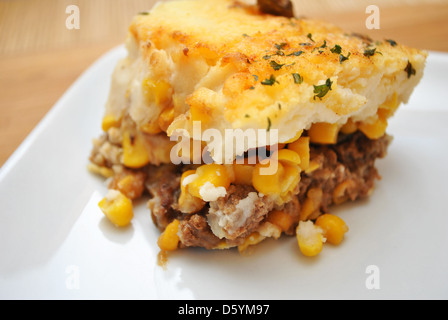 Traditionelle Sheperds Pie serviert auf einem weißen Teller Stockfoto