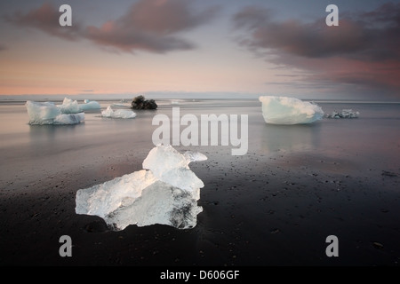 Gletschereis am Black Sand Beach, Jökulsárlón, Island. Stockfoto