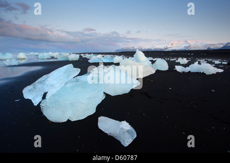 Gletschereis am Black Sand Beach, Jökulsárlón, Island. Stockfoto