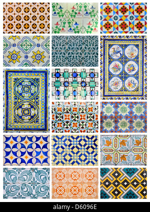 Azulejo, ist (aus dem arabischen Wort Zellige) eine Form der portugiesischen lackiert, Zinn-glasierte, keramische Kacheln. Stockfoto