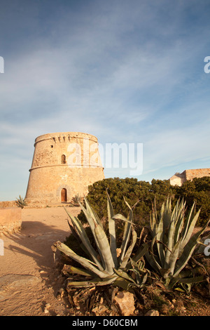 Torre d ' en Rovira Wachturm in Punta de sa Torre Kap, Ibiza, Illes Balears, Spanien Stockfoto