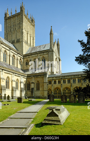 Zentralen Turm und Klöster, Kathedrale von Wells, Somerset, England Stockfoto