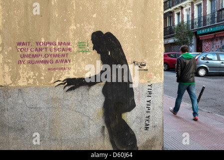 Graffiti gegen die Arbeitslosigkeit an einer Wand in Spanien Stockfoto