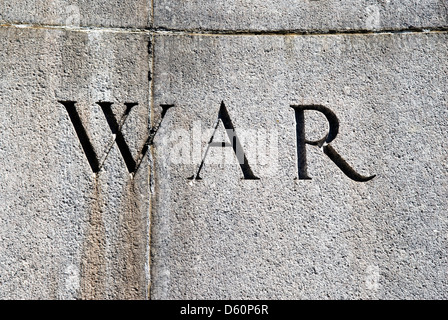 Detail der Steinmauer Inschrift, New York City, New York, USA Stockfoto