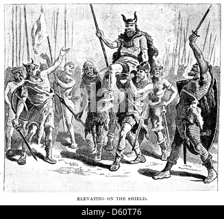 Eine Illustration aus „Eine kurze Geschichte der mittelalterlichen und modernen Völker“ (1899), die die Angelsachsen zeigt. Dieses Bild spiegelt das frühe Mittelalter und die Menschen des angelsächsischen Englands im 5. Bis 11. Jahrhundert wider. Stockfoto