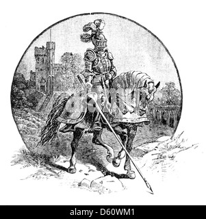 Diese Illustration aus dem Jahr 1899 aus „Eine kurze Geschichte der mittelalterlichen und modernen Völker“ zeigt einen Ritter in Rüstung mit einer Lanze. Das Bild repräsentiert die Kampfkultur des Mittelalters und unterstreicht die Bedeutung der ritterlichen Ordnung und des Kampfes in der europäischen Geschichte. Stockfoto
