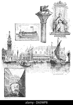 Diese Illustration aus „Eine kurze Geschichte der mittelalterlichen und modernen Völker“ (1899) zeigt die Stadt Venedig und unterstreicht ihre Bedeutung als historisches kulturelles und kommerzielles Zentrum. Stockfoto