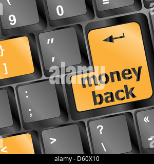 Tastatur mit Geld zurück Text anklicken Stockfoto