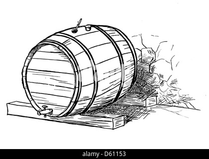 Dieses Bild stammt aus „A Little Book of Home and Country Vers“ (1906), das wahrscheinlich eine ländliche Szene mit einem Fass zeigt, ein Symbol für das ländliche Leben. Das Werk spiegelt die Poesie und Einfachheit des ländlichen Lebens im frühen 20. Jahrhundert wider. Stockfoto