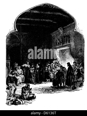 Eine Illustration aus „A Festival of Song“ (1876), die einen Abend voller Poesie in einem großen, mittelalterlich inspirierten großen Saal darstellt. Die Szene zeigt Dichter, die ihre Werke in einem historischen und eleganten Ambiente vorführen und das Erbe der englischen Literatur zelebrieren. Stockfoto