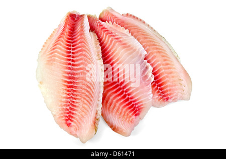 Tilapia Filets rot isoliert auf weißem Hintergrund Stockfoto