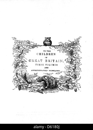 Eine Darstellung aus der Kinderfee-Bibliothek, wahrscheinlich von 1837 bis 38, zeigt eine Sammlung von Märchen und Geschichten für junge Leser. Das Bild spiegelt die zauberhafte und skurrile Welt der Kinderliteratur aus dieser Zeit wider. Stockfoto