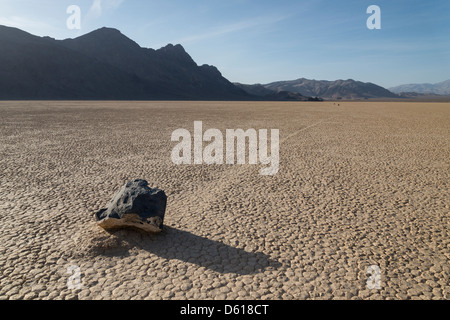 Ein Stein, Segeln auf Death Valley Racetrack Playa. Stockfoto