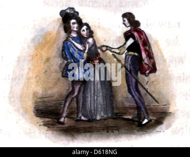 Eine Illustration aus der Kinderfee-Bibliothek (1837-1838), eine Sammlung von Märchen für Kinder. Das Buch bietet phantasievolle und skurrile Illustrationen, die die bezaubernde Natur der Geschichten widerspiegeln. Stockfoto