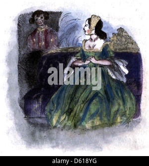 Dieses Bild stammt aus der Kinderfee-Bibliothek, einer Sammlung von Märchen und Geschichten aus dem frühen 19. Jahrhundert. Das Buch wurde wahrscheinlich zwischen 1837 und 1838 veröffentlicht und enthält Geschichten für junge Leser, die oft moralische Lehren durch skurrile Erzählungen veranschaulichen. Stockfoto