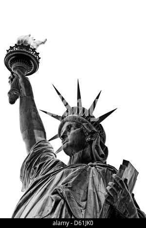 Freiheitsstatue, New York City, New York, Vereinigte Staaten von Amerika, USA - schwarz und weiß, isoliert auf weißem Hintergrund Stockfoto