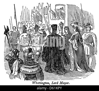 Ein Bild aus dem Jahr 1854 aus „A Pictorial History of England“, das die Prozession des Lord Mayor in London zeigt. Das Bild fängt den Pomp und die zeremonielle Rolle des Bürgermeisters im viktorianischen England ein. Stockfoto