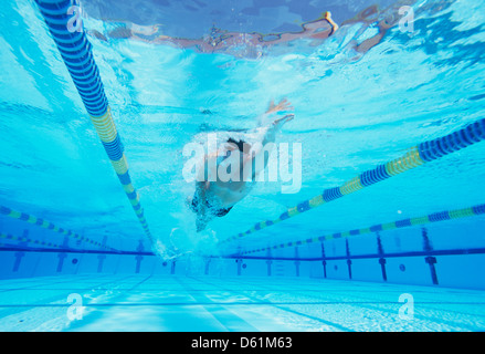 Unterwasser Foto von jungen männlichen Thlete im pool Stockfoto