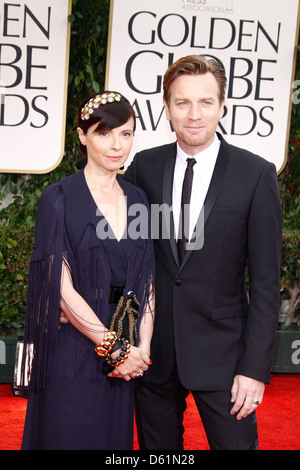 Schauspieler Ewan McGregor und Eve Mavrakis statt 69. Annual Golden Globe Awards (Golden Globes 2012) im The Beverly Hilton Hotel Stockfoto