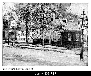 Dieses Bild aus dem Jahr 1917 zeigt wichtige Momente einer Reise auf den Spuren wichtiger Stätten des Unabhängigkeitskriegs, darunter Concord und die Wright Tavern. Das Bild unterstreicht die historische Bedeutung dieser Orte während der Amerikanischen Revolution. Stockfoto