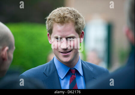 Großbritanniens Prinz Harry grüßt britische verwundete Krieger bei einem Empfang in der Residenz des britischen Botschafters in Washington, D.C., USA, 7. Mai 2012. Die verwundeten Soldaten nahmen an die Krieger Spiele, die einer Veranstaltung jedes Jahr durch das Olympische Komitee ist. Foto: KEVIN DIETSCH/POOL Stockfoto