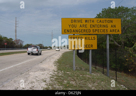 Vorsicht Schild am US Highway A1A in Florida Keys Stockfoto