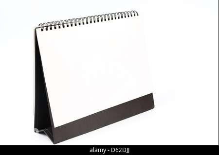 Leerer Desktop-Kalender, die isoliert auf weißem Hintergrund Stockfoto