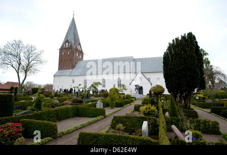 Die Kirche Mogeltonder ist für die Taufe und Namensgebung Zeremonie der kleinen Tochter von Prinz Joachim und Prinzessin Marie von Dänemark in Mogeltonder, Dänemark, 20. Mai 2012 vorbereitet. Die Prinzessin wurde am 24. Januar 2012 geboren. Foto: Christian Charisius dpa Stockfoto